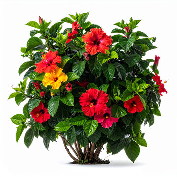 Ornamental Hawaiian rose plant on white background