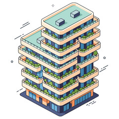 Naklejka premium Modern eco-friendly multi-story building with green terraces and urban design