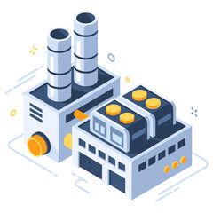 Obraz premium Isometric factory illustration with smoke stacks and industrial buildings