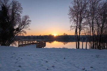 Paysage urbain exceptionnel sous la neige sur l'&icirc;le de Nantes
