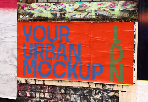 Mockup of guerrilla poster on a London Wall With Blank Space