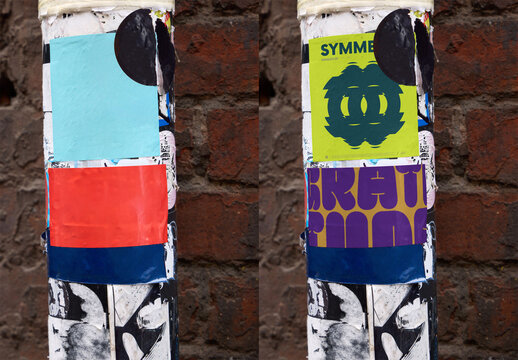 Colorful Guerrilla Stickers on a Pole in Dublin