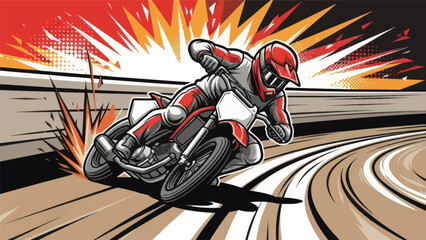 Motocross rider racing on track with bursting background vector illustration © Muh