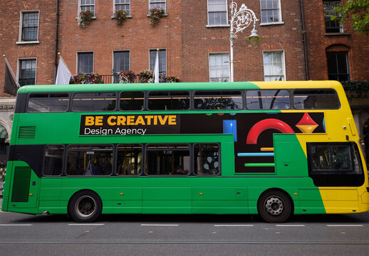 Mockup in Dublin public double-decker bus