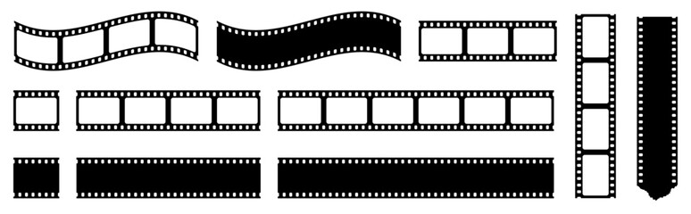 Film strip frame template with empty slots, retro cinema tape, movie reel borders with distressed textures