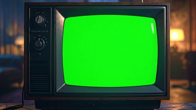Vintage television set with a green screen display, perfect for adding custom content.