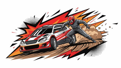 Racing car and driver in action dynamic vector illustration © Muh