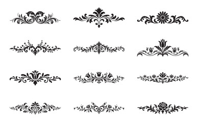 Obraz premium A set of vintage-inspired black floral ornamental dividers for decorative design
