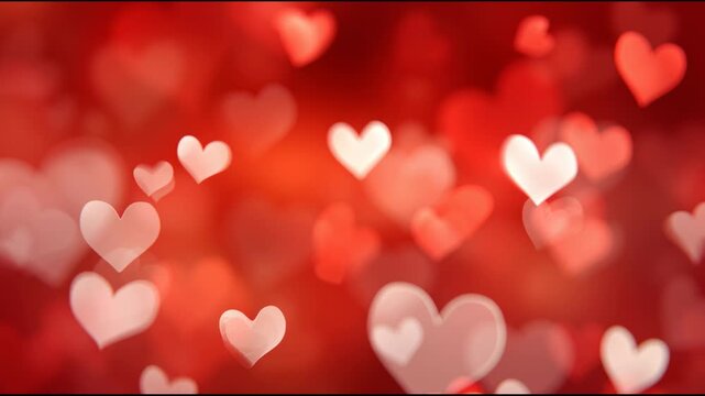 Abstract glowing heart shapes cinematic bokeh light effect for romance