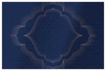 blue and gold islamic geometric pattern with white border transparent background