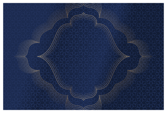 blue and gold islamic geometric pattern with white border transparent background - Powered by Adobe