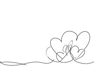 Line drawing of overlapping, imperfect hearts trailing on a thin line