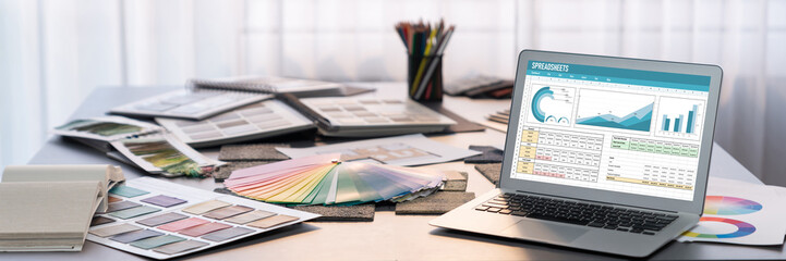 Spreadsheet document information financial startup concept. data and graphs in spreadsheet documents for online analysis project dashboard accounting digital brisk