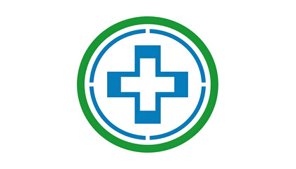 Blue plus sign in a circle, encircled by green, centered on white