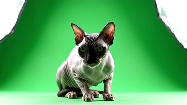 Sphynx Cat Nods Head Yes on Green Screen