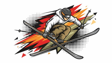 Skier performing jump with skis vector illustration isolated on white © Muh