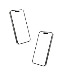 Smart phone frame blank screen in a corner turn, mobile phone mockups isolated