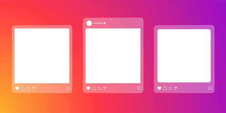 Instagram post feed layout mockup, glass carousel post frame, instagram notification, social media Instagram carousel post photos frame UI template