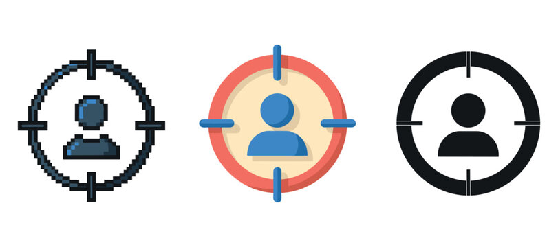 Pixel and iconographic target symbols featuring human silhouettes