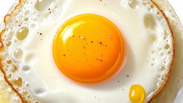 Perfectly fried egg with a bright yellow yolk, isolated on white background.