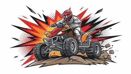 Atv rider in action illustration with speed lines and explosive background © Muh
