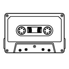 Obraz premium Classic Compact Cassette Tape Vector Icon - Minimalist Black Line Art Illustration for Retro Music, Vintage Audio Technology, and 90s Nostalgia Design