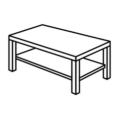 Modern Rectangular Coffee Table Vector Icon - Wood Furniture Illustration with Lower Shelf for Interior Design, Living Room Decor, and Architectural Floor Plans - Simple Black Line Art