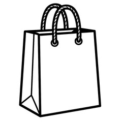 Paper Shopping Bag with Rope Handles Vector Icon - Minimalist Black Line Art Illustration for Retail Stores, E-commerce Checkout, and Consumer Purchase Branding