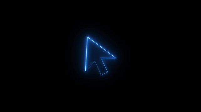 Neon mouse cursor arrow icon. Glowing neon arrow cursor icon for digital interface and web design elements