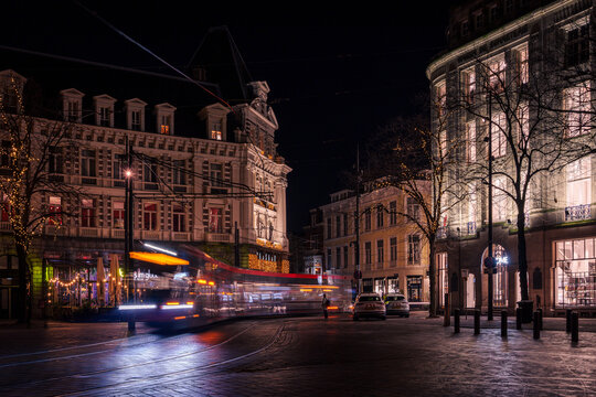 HTM tram motion blur at Buitenhof in The Hague