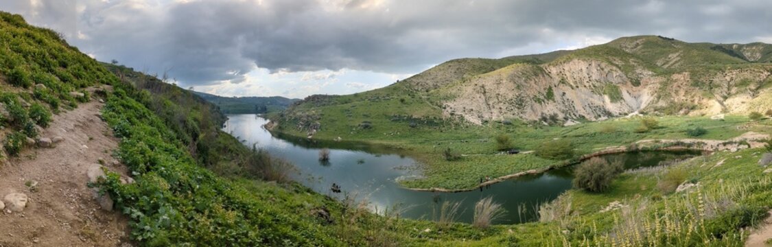 Wadi Zahar is a wadi located in Irbid region, Jordan. Walking the Jordan trail from Umm Qais,mountain panorama landscape view