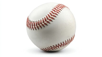 Close-up of classic baseball with red stitching on white background.