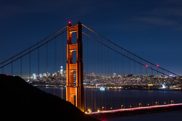 Golden Gate Bridge and San Francisco skyline at night