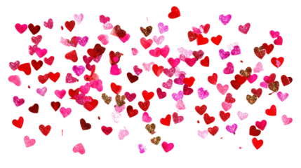 Valentine's Day background with many hearts scattered across surface of translucent backdrop creates whimsical romantic and festive aesthetic for design projects