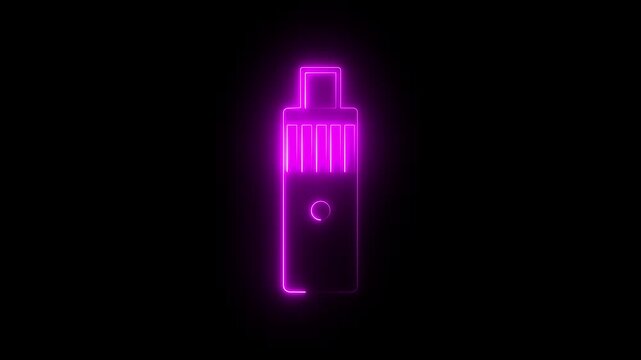 Glowing neon line Vape mod device icon isolated on black background. Vape smoking tool. cyan color icon ,Vaporizer Device. 4K Video motion graphic animation