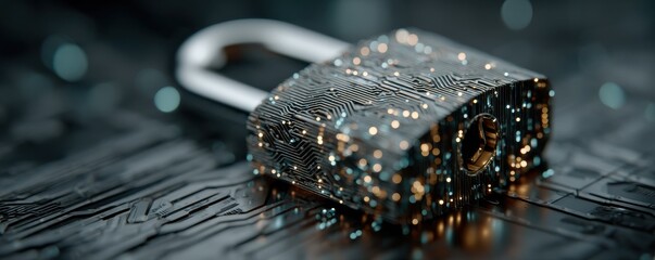 Digital padlock with circuit pattern symbolizing data security and modern cyber protection