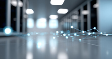 Abstract digital network connection with glowing nodes and lines in a modern blurred environment background