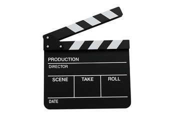 Obraz premium Open Film Slate with Striped Clapper and Text Fields for Scene, Take and Roll in Video Shooting