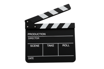 Open Film Slate with Striped Clapper and Text Fields for Scene, Take and Roll in Video Shooting