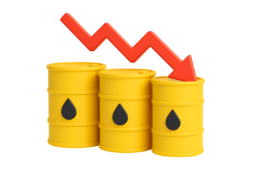 Petroleum Export Crisis Illustration with Yellow Industrial Drums and Red Downtrend Arrow Indicating Economic Downturn