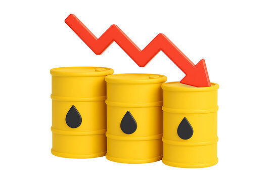 Petroleum Export Crisis Illustration with Yellow Industrial Drums and Red Downtrend Arrow Indicating Economic Downturn - Powered by Adobe