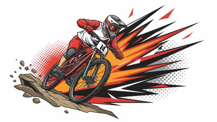 Mountain biker racing downhill in action with speed effect illustration © Muh