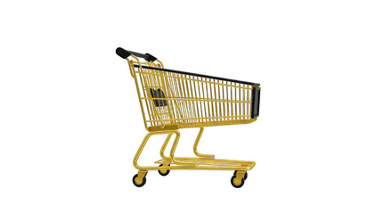 Luxurious Golden Shopping Cart Isolated on Transparent Background. Empty market trolley for premium retail, wealth, and exclusive consumerism concepts.