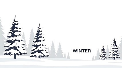 Fototapeta premium Serene winter landscape with snowy pine trees and foggy background ideal for seasonal designs and winter themes
