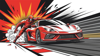 Naklejka premium Racing car and driver vector illustration speed and motion concept