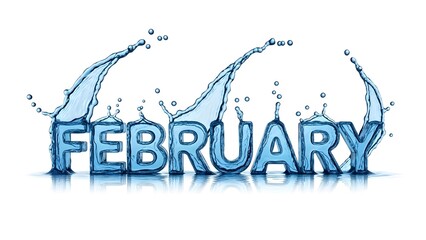 Blue icy February text with water splashes