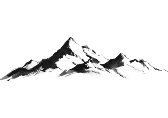 Hand drawn graphic silhouette of a mountain range with textured peaks and slopes isolated on a transparent background