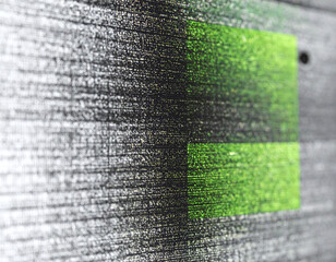 Abstract digital background featuring a vibrant green data highlight against a grainy dark texture. Ideal for concepts like coding, cybersecurity, software development, and big data analysis.