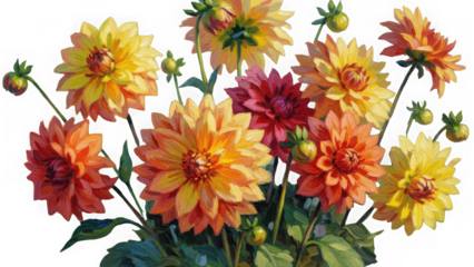 Vibrant flowers isolated on transparent background isolated on white background