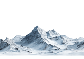 Jagged snow covered mountain range with sharp peaks and valleys isolated on a transparent background